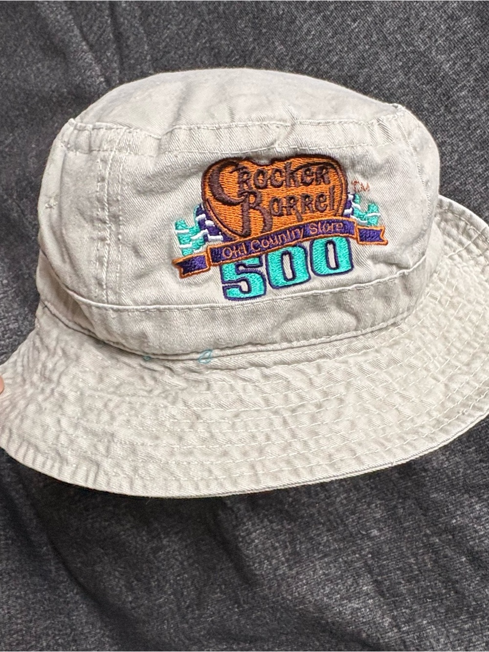 Nascar Tan Bucket Hat with Multicolor Embroidered '500' Patch X Cracker Barrel